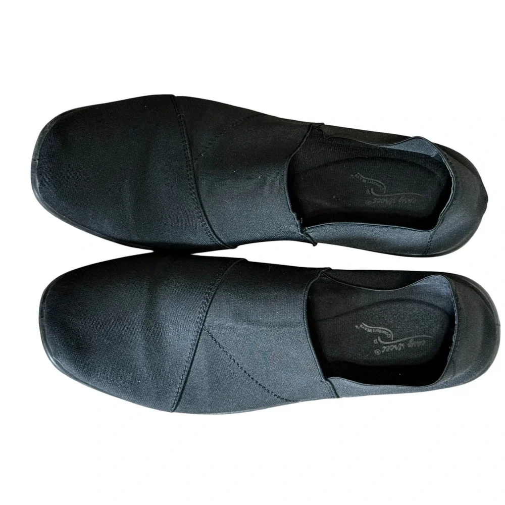 Easy Street Comfort Wave Womens Black Fabric Slip On Low Wedge Loafers Size‎ 10